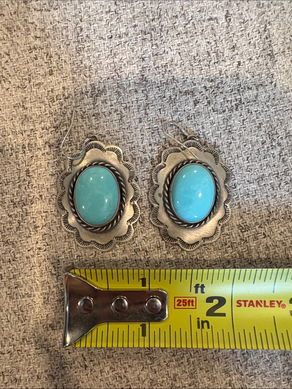 Turquoise Oval Silver Drop Earrings - Womens Jewelry